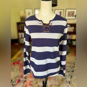Scotch & Soda rugby. Navy/gray stripes. Size SM.